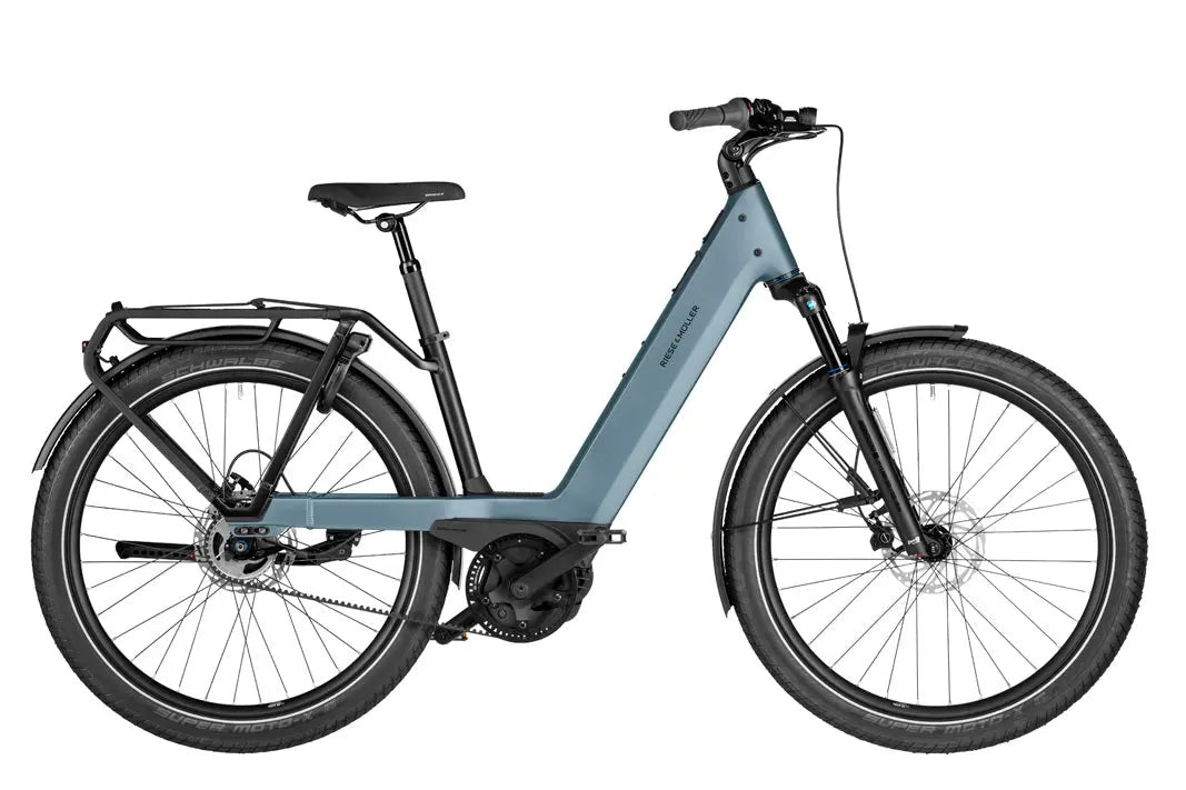 Riese & Müller Nevo5 silent CORE electric bike in ice blue