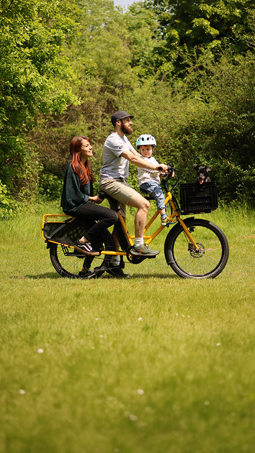 Family bike for carrying kids in yellow, Flying Dutchman