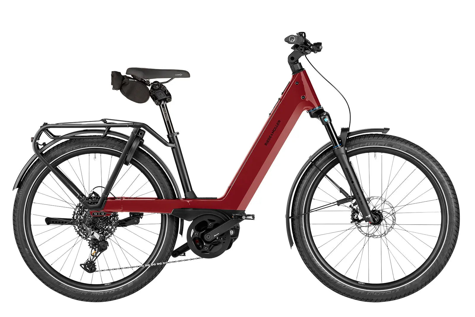 Riese & Müller Nevo5 touring electric bike in ruby red