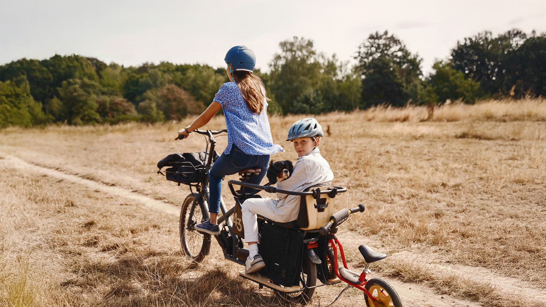 Bike43 electric longtail family bike for 3 kids in Blue