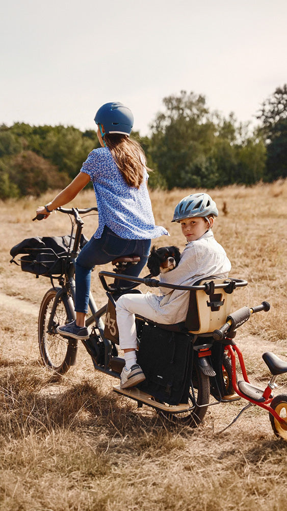 Bike43 electric longtail family bike for 3 kids in Blue