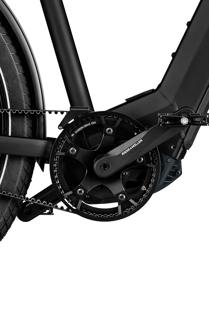 Chainring and Gates belt drive at the Bosch motor on the Charger4 GT vario