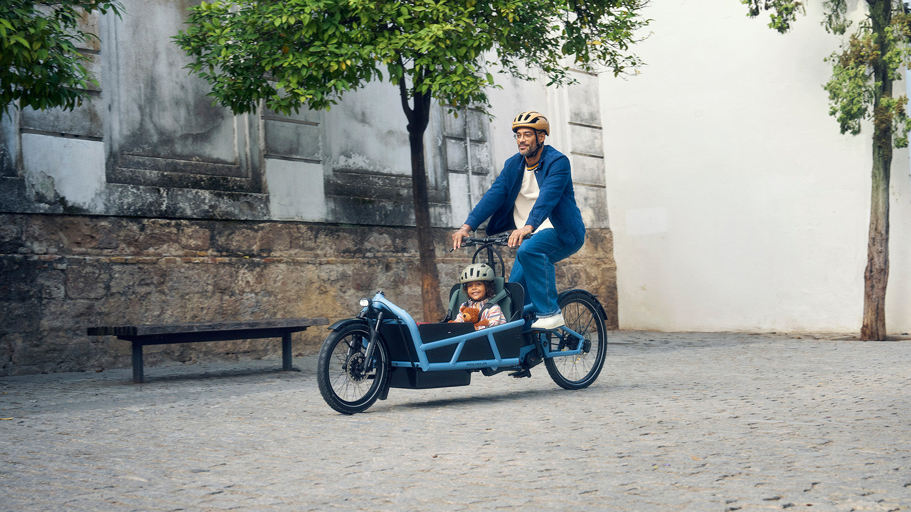 Riese & Müller Load5 75 Vario electric family bike in Arctic Blue