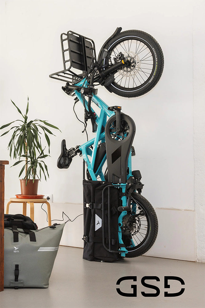 Tern GSD Gen 3 parked vertically indoors