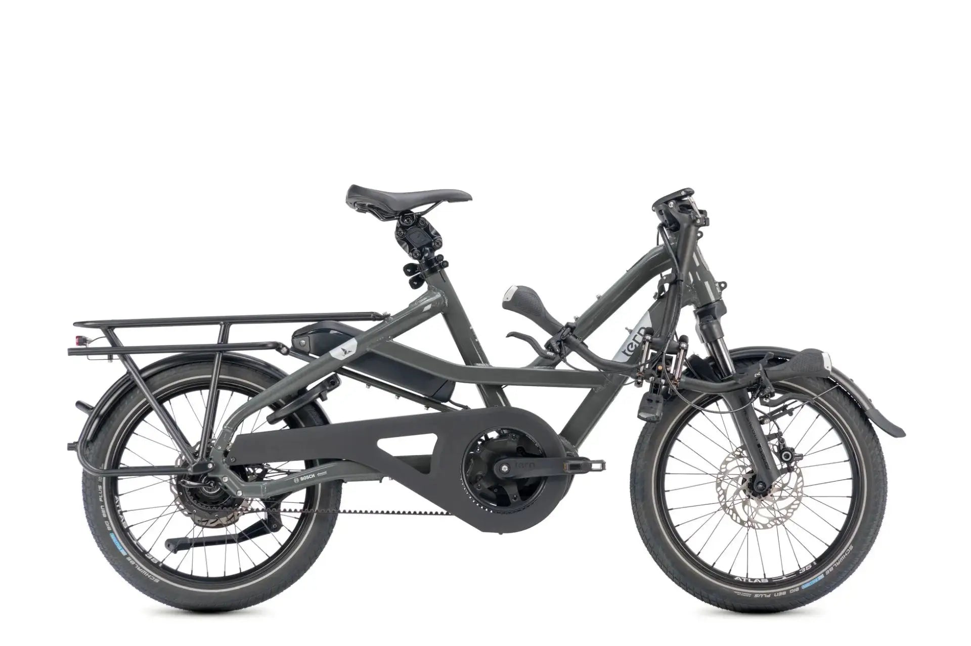 Tern HSD S9i Gen 3 in Basalt grey with the handlebar folded down for compact storage