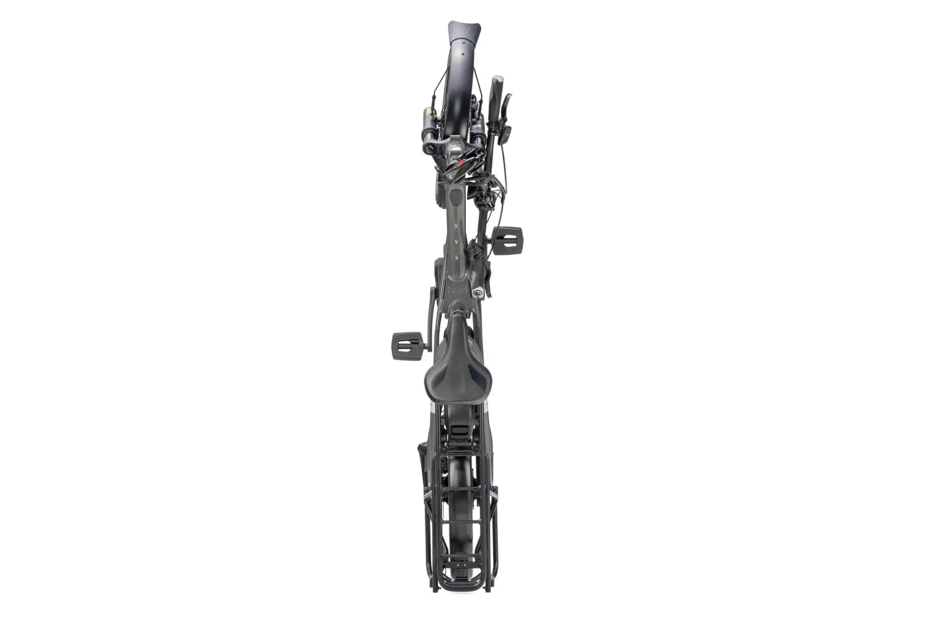 Tern HSD S9i Gen 3 folded and standing upright, showing its compact storage footprint
