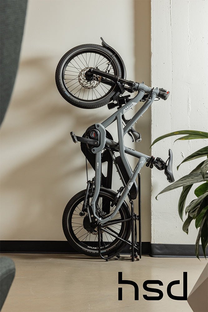 Tern HSD Gen 3 parked vertically indoors