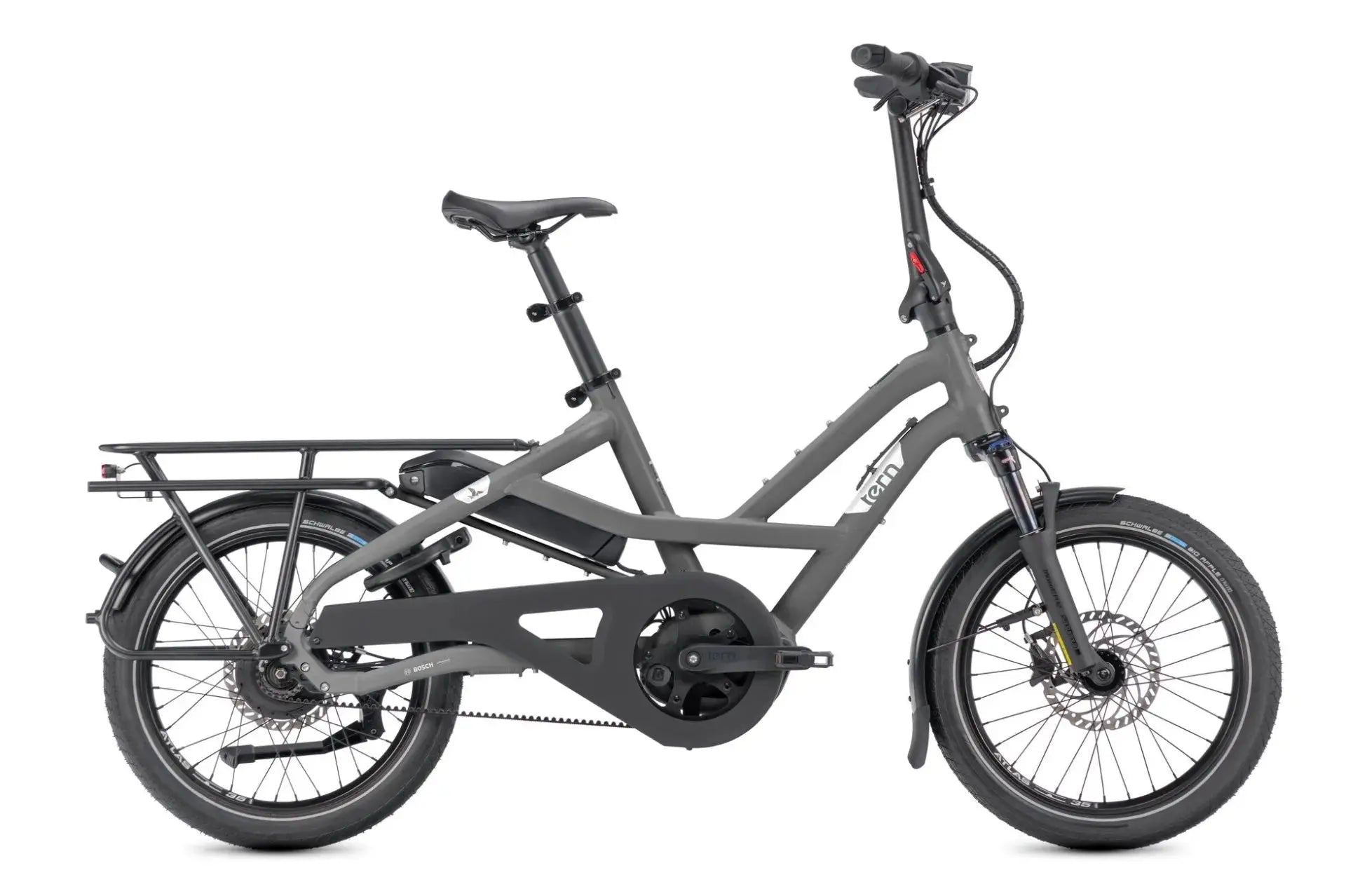 Tern HSD P00 Gen 3 electric longtail cargo bike in Basalt grey, side profile
