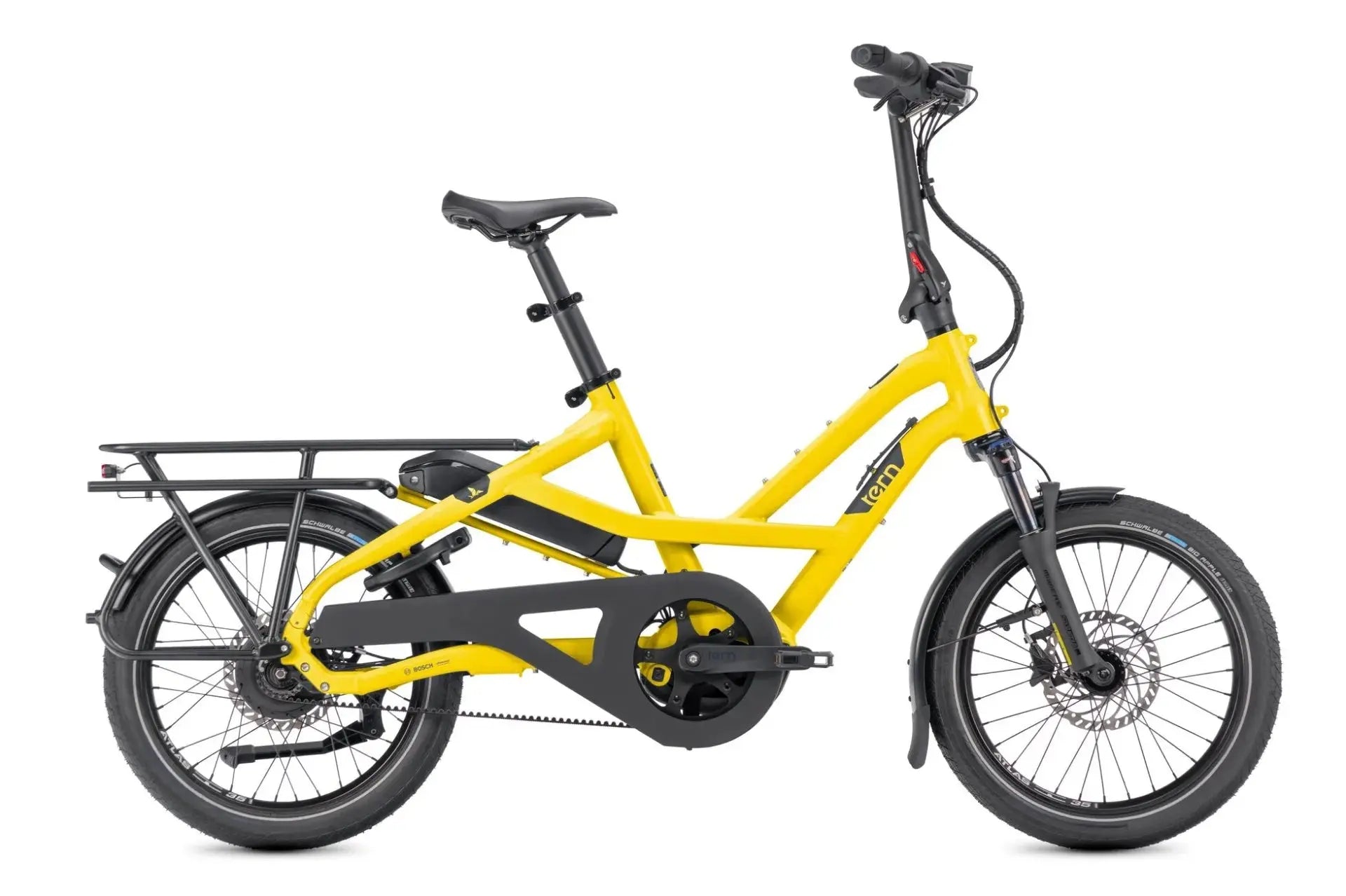 Tern HSD P00 Gen 3 electric longtail cargo bike in Honey yellow, side profile