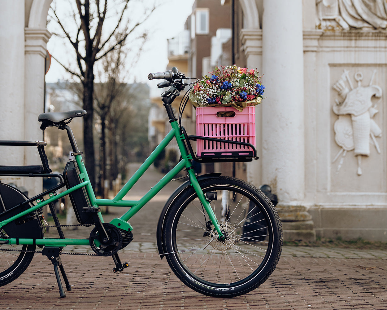 Veloe Multi Lungo electric longtail bike closeup in Green